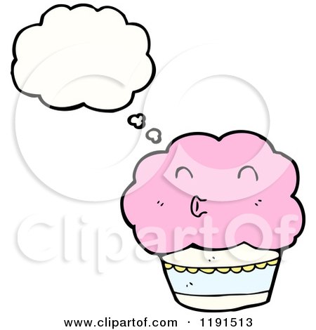 Cartoon of a Cupcake Thinking - Royalty Free Vector Illustration by lineartestpilot