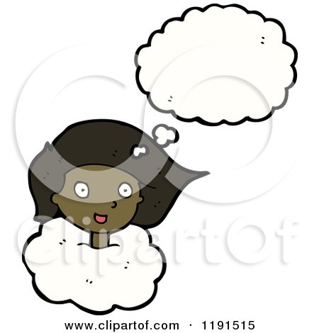 Cartoon of a Black Girl in a Cloud Thinking - Royalty Free Vector Illustration by lineartestpilot