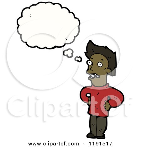 Cartoon of an African American Boy Thinking - Royalty Free Vector Illustration by lineartestpilot