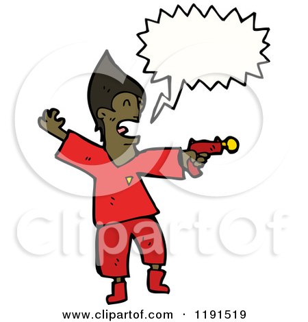 Cartoon of a Black Man with a Ray Gun Speaking - Royalty Free Vector Illustration by lineartestpilot