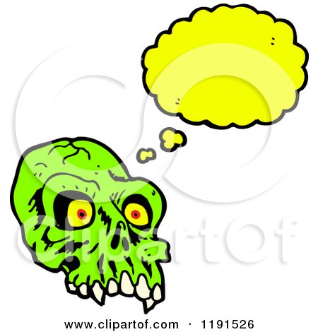 Cartoon of a Scary Green Skull Thinking - Royalty Free Vector Illustration by lineartestpilot