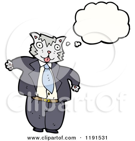 Cartoon of a Cat Dressed in a Businss Suit Thinking - Royalty Free Vector Illustration by lineartestpilot
