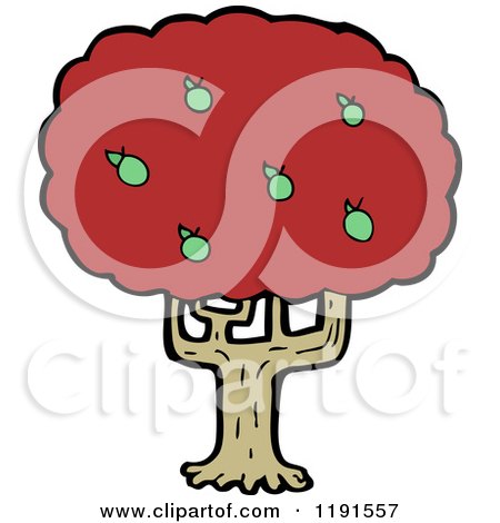 Cartoon of a Red Tree in Autumn - Royalty Free Vector Illustration by lineartestpilot