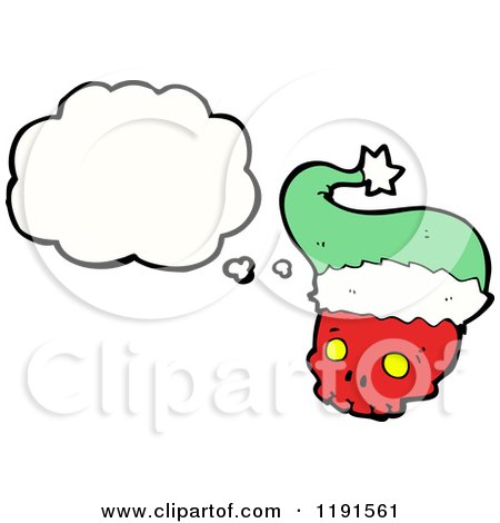 Cartoon of a Skull Wearing a Santa Hat Thinking - Royalty Free Vector Illustration by lineartestpilot