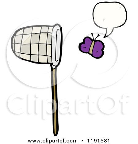 Cartoon of a Net and Butterfly Speaking - Royalty Free Vector Illustration by lineartestpilot