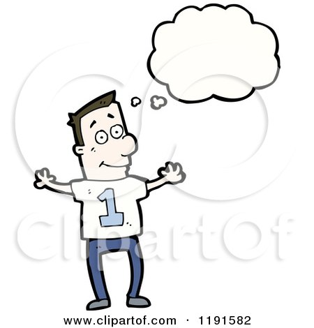 Cartoon of a Man Thinking and Wearing a Shirt with the Number 1 - Royalty Free Vector Illustration by lineartestpilot
