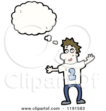 Cartoon of a Man Thinking and Wearing a Shirt with the Number 2 - Royalty Free Vector Illustration by lineartestpilot