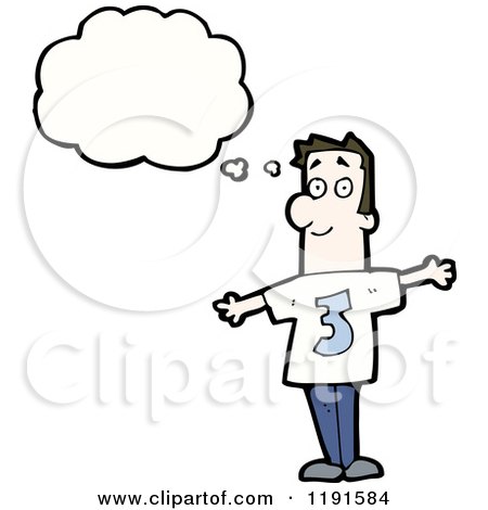 Cartoon of a Man Thinking and Wearing a Shirt with the Number 3 - Royalty Free Vector Illustration by lineartestpilot