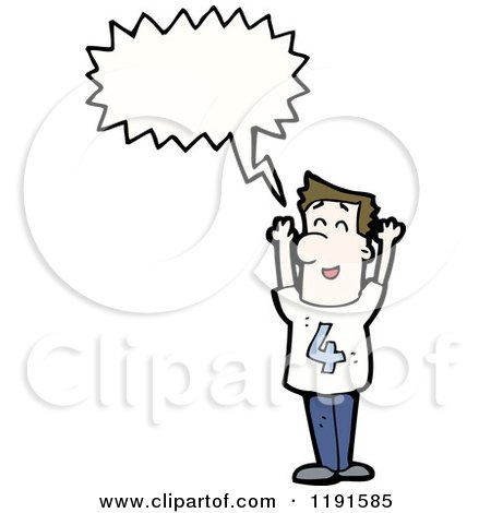 Cartoon of a Man Wearing a Shirt with the Number 4 Speaking - Royalty Free Vector Illustration by lineartestpilot