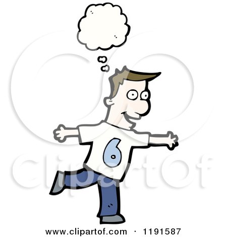 Cartoon of a Man Thinking and Wearing a Shirt with the Number 6 - Royalty Free Vector Illustration by lineartestpilot