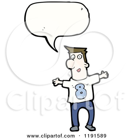 Cartoon of a Man Wearing a Shirt with the Number 8 Speaking - Royalty Free Vector Illustration by lineartestpilot