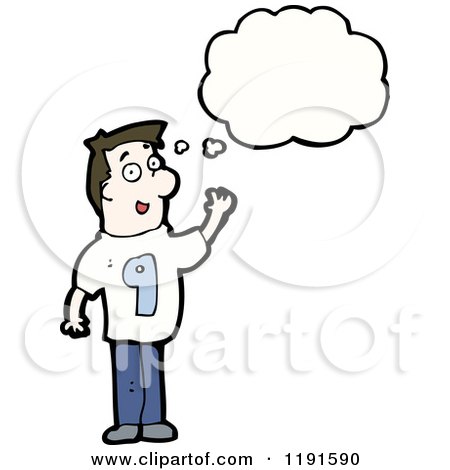 Cartoon of a Man Thinking and Wearing a Shirt with the Number 9 - Royalty Free Vector Illustration by lineartestpilot
