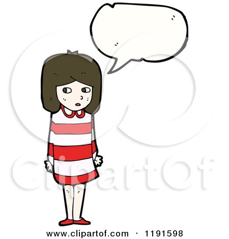 Cartoon of a Girl in a Striped Dress Speaking - Royalty Free Vector Illustration by lineartestpilot