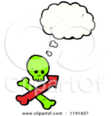 Cartoon of a Skull and Directional Arrow Thinking - Royalty Free Vector Illustration by lineartestpilot