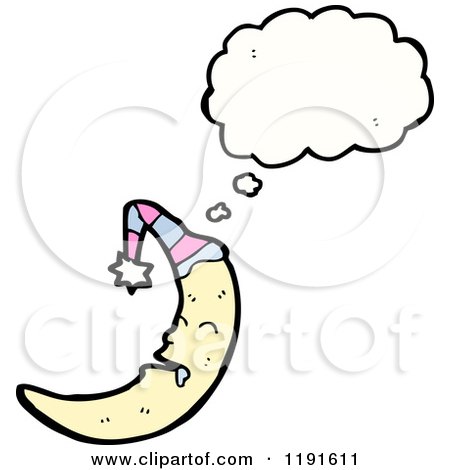 Cartoon of a Moon in a Night Cap Thinking - Royalty Free Vector Illustration by lineartestpilot