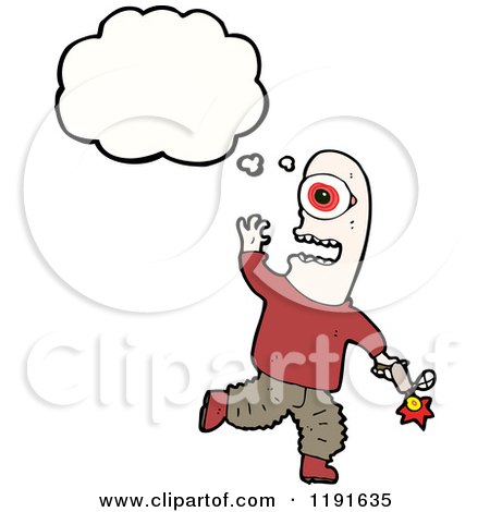 Cartoon of a One Eyed Man Thinking - Royalty Free Vector Illustration by lineartestpilot