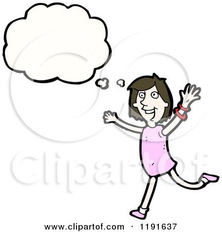 Cartoon of a Happy Woman Thinking - Royalty Free Vector Illustration by lineartestpilot