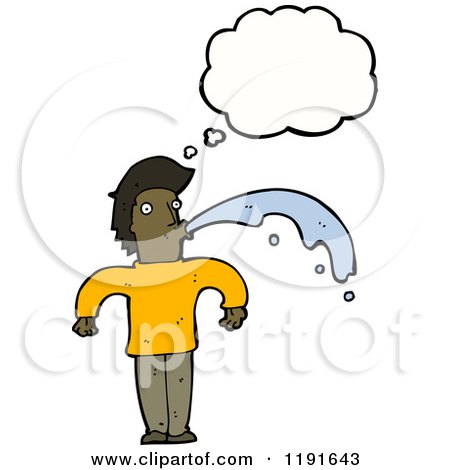 Cartoon of a Vomiting African American Man Thinking - Royalty Free Vector Illustration by lineartestpilot