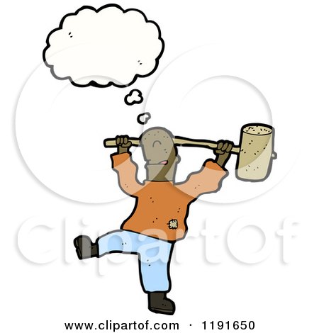 Cartoon of an African American Man with a Mallet Thinking - Royalty Free Vector Illustration by lineartestpilot