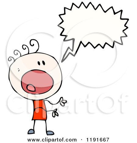 Cartoon of a Stick Boy Speaking - Royalty Free Vector Illustration by lineartestpilot