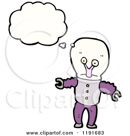 Cartoon of an Alien with Tentacles Thinking - Royalty Free Vector Illustration by lineartestpilot