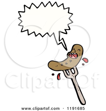 Cartoon of a Weiner on a Fork Speaking - Royalty Free Vector Illustration by lineartestpilot