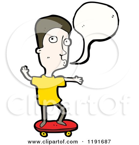 Cartoon of a Boy on a Skateboard Speaking - Royalty Free Vector Illustration by lineartestpilot