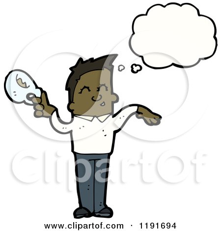 Cartoon of an African American Man with a Cup Thinking - Royalty Free Vector Illustration by lineartestpilot
