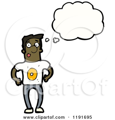 Cartoon of a Black Man Wearing a Shirt with the Number 0 Thinking - Royalty Free Vector Illustration by lineartestpilot