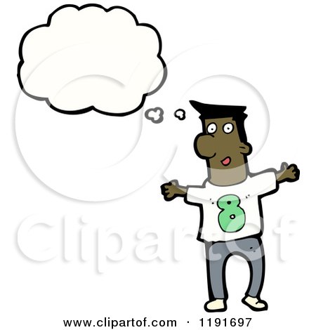 Cartoon of a Black Man Wearing a Shirt with the Number 8 Thinking - Royalty Free Vector Illustration by lineartestpilot