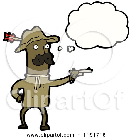 Cartoon of an African American Man Dressed As Teddy Roosevelt Thinking - Royalty Free Vector Illustration by lineartestpilot