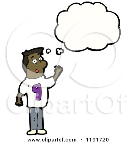 Cartoon of a Black Man Wearing a Shirt with the Number 9 Thinking - Royalty Free Vector Illustration by lineartestpilot