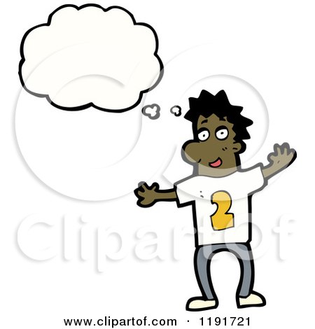 Cartoon of a Black Man Wearing a Shirt with the Number 2 Thinking - Royalty Free Vector Illustration by lineartestpilot