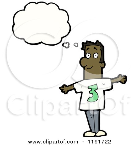 Cartoon of a Black Man Wearing a Shirt with the Number 3 Thinking - Royalty Free Vector Illustration by lineartestpilot