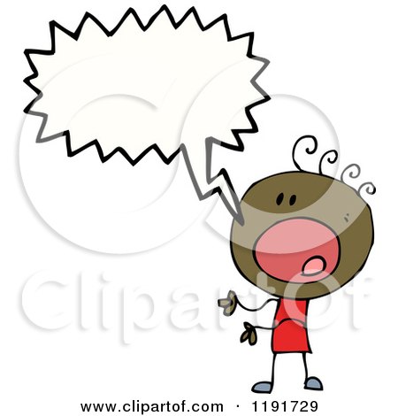 Cartoon of a Black Stick Boy Speaking - Royalty Free Vector Illustration by lineartestpilot