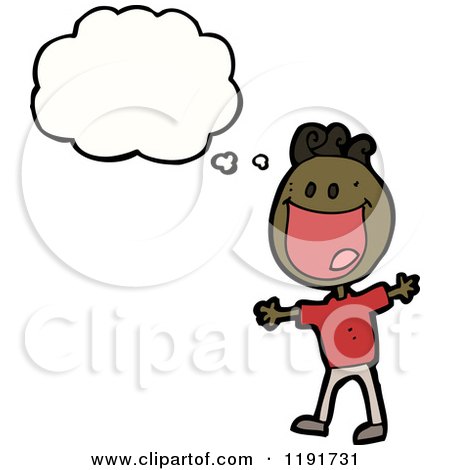 Cartoon of a Black Stick Boy Thinking - Royalty Free Vector Illustration by lineartestpilot