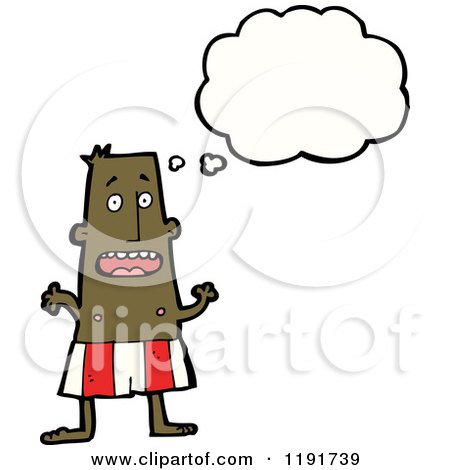 Cartoon of an African American Man in Swin Trunks Thinking - Royalty Free Vector Illustration by lineartestpilot
