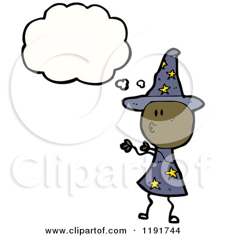 Cartoon of a Stick Witch Girl Thinking - Royalty Free Vector Illustration by lineartestpilot