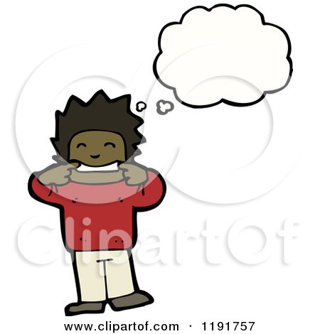 Cartoon of an African American Boy Thinking - Royalty Free Vector Illustration by lineartestpilot