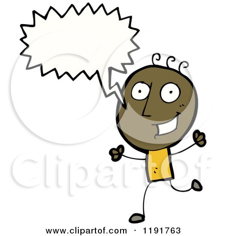 Cartoon of a Black Stick Boy Speaking - Royalty Free Vector Illustration by lineartestpilot