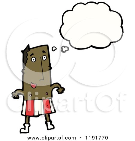 Cartoon of an African American Man Wearing Swim Trunks Thinking - Royalty Free Vector Illustration by lineartestpilot