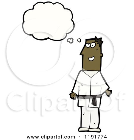 Cartoon of an African American Man Doing Martial Arts Thinking - Royalty Free Vector Illustration by lineartestpilot