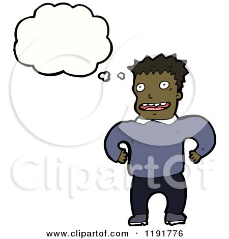 Cartoon of an African American Man Thinking - Royalty Free Vector Illustration by lineartestpilot