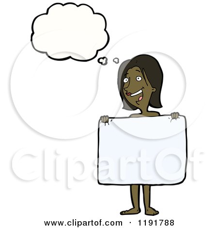 Cartoon of a Black Woman with a Towel Thinking - Royalty Free Vector Illustration by lineartestpilot