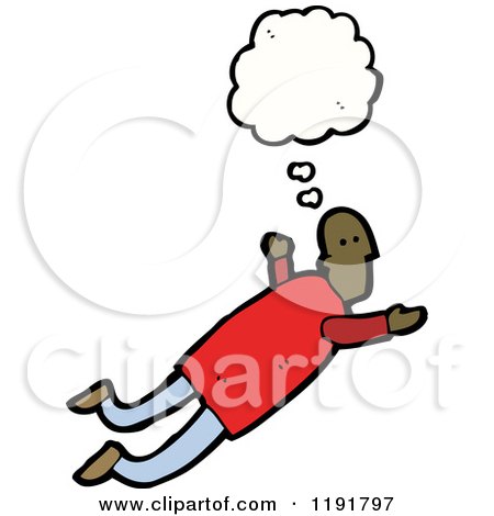 Cartoon of a Flying African American Man Thinking - Royalty Free Vector Illustration by lineartestpilot