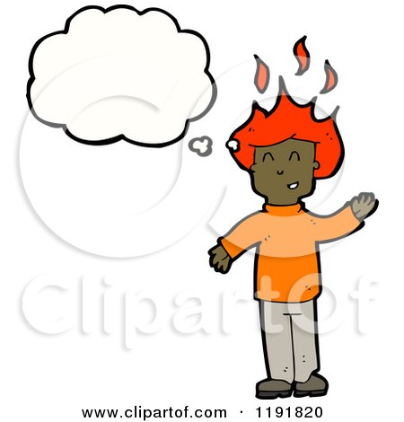 Cartoon of a Flaming African American Man's Head Thinking - Royalty Free Vector Illustration by lineartestpilot