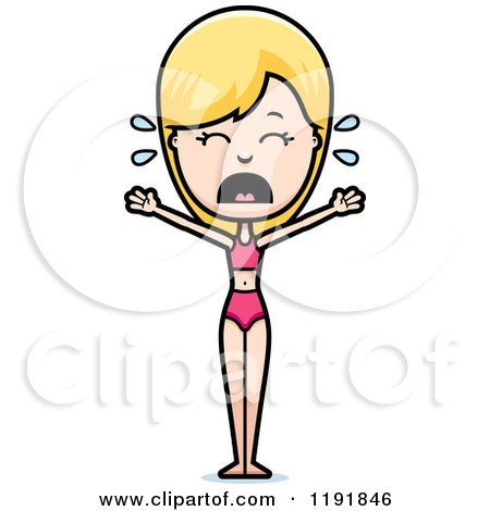 Cartoon of a Crying Woman in a Swimsuit - Royalty Free Vector Clipart by Cory Thoman