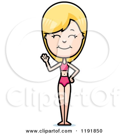 Cartoon of a Waving Woman in a Swimsuit - Royalty Free Vector Clipart by Cory Thoman