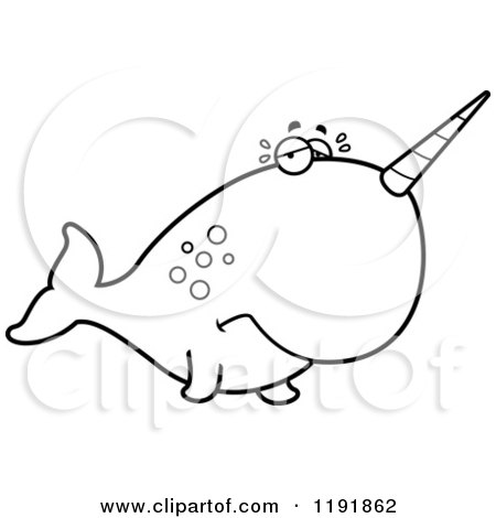 Cartoon of a Black and White Crying Narwhal - Royalty Free Vector Clipart by Cory Thoman