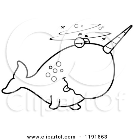 Cartoon of a Black and White Drunk Narwhal - Royalty Free Vector Clipart by Cory Thoman